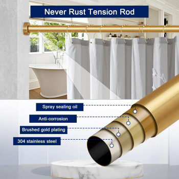 Ynl Tension Shower Curtain Rod Adjustable 3482 Inches Brushed Gold No Slip Never Collapse Rustresistant No Drill Spring