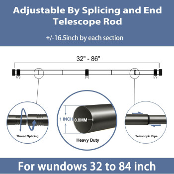 Zeerobee Curtain Rods For Windows 48 To 84 1 Inch Grey Curtain Rod Set Heavy Duty Drapery Rods With Adjustable Curtain Rods O