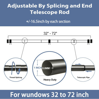 Zeerobee Curtain Rods For Windows 32 To 72 1 Inch Grey Curtain Rod Set Heavy Duty Drapery Rods With Adjustable Curtain Rods O