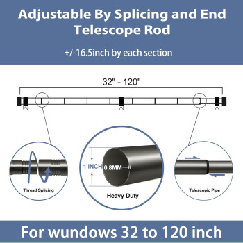 Zeerobee Curtain Rods For Windows 66 To 120 1 Inch Grey Curtain Rod Set Heavy Duty Drapery Rods With Adjustable Curtain Rods