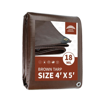 Raindeway 4X5 Feet Super Heavy Duty 18 Mil Brown Poly Tarp Cover Uv Resistant Weatherproof Multipurpose Waterproof Poly Tarp