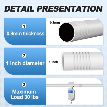 Corklatta White Shower Curtain Rod 31 To 92 Inch 1 Inch Diameter Adjustable Spring Tension Stainless Steel Telescoping Rod Easy