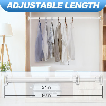 Corklatta White Shower Curtain Rod 31 To 92 Inch 1 Inch Diameter Adjustable Spring Tension Stainless Steel Telescoping Rod Easy