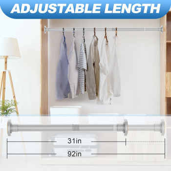 Corklatta Silver Shower Curtain Rod 31 To 92 Inch 1 Inch Diameter Adjustable Spring Tension Stainless Steel Telescoping Rod Easy