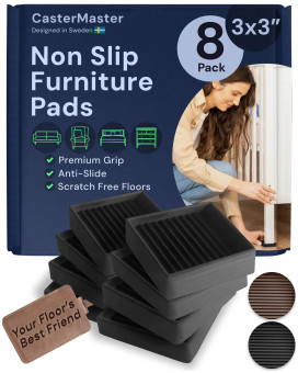 Castermaster Non Slip Furniture Pads Square Rubber Anti Skid Caster Cups Leg Coasters Couch Chair Feet And Bed Stoppers W