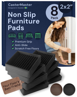 Castermaster Non Slip Furniture Pads Square Rubber Anti Skid Caster Cups Leg Coasters Couch Chair Feet And Bed Stoppers W