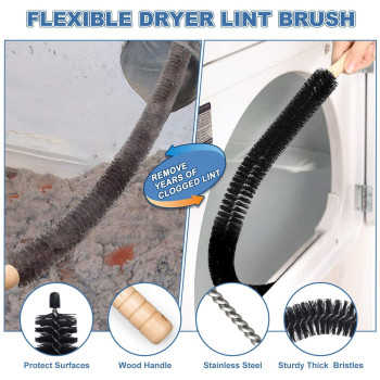 Petode 2 Pieces Dryer Vent Cleaner Kit Compatible With All Vacuum Cleaner Dryer Lint Brush And Vacuum Hose Attachment With Stre