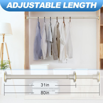 Corklatta Brushed Nickel Shower Curtain Rod 31 To 80 Inch 1 Inch Diameter Adjustable Spring Tension Stainless Steel Telescoping