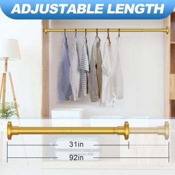 Corklatta Gold Shower Curtain Rod 31 To 92 Inch 1 Inch Diameter Adjustable Spring Tension Stainless Steel Telescoping Rod Easy I