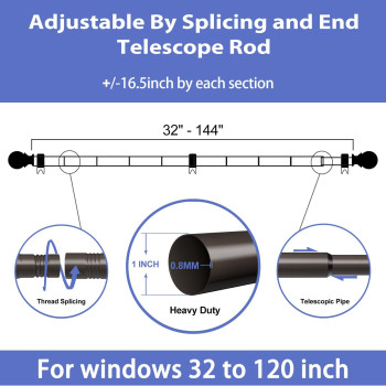 Curtain Rods For Windows 32 To 144 1 Inch Curtain Rod Heavy Duty Drapery Rods With Adjustable Curtain Rods Room Divider Curta