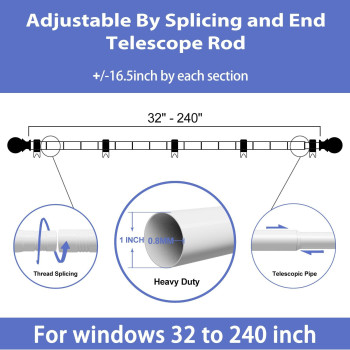 Curtain Rods For Windows 32 To 240 1 Inch White Curtain Rod Set Heavy Duty Drapery Rods With Adjustable Curtain Rods Outdoor