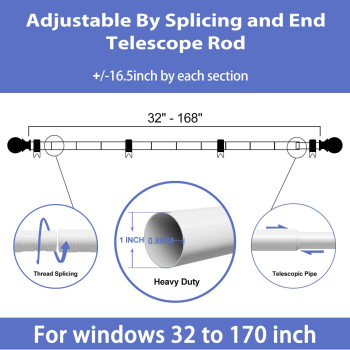 Curtain Rods For Windows 32 To 168 1 Inch White Curtain Rod Set Heavy Duty Drapery Rods With Adjustable Curtain Rods Outdoor