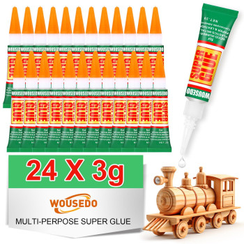 Wousedo 24 X 3G Super Glue Clear Strong Adhesive Super Glue Fast Drying Cyanoacrylate Glue For Wood Rubber Leather Plastic Me