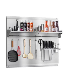 Range Backsplash 36 X 30 Inch Wallmounted Stainless Steel Backsplash With Builtin Storage Shelf Hanging Rack Stainless Ste