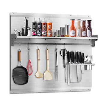 Range Backsplash 36 X 30 Inch Wallmounted Stainless Steel Backsplash With Builtin Storage Shelf Hanging Rack Stainless Ste