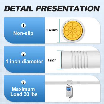 Corklatta White Shower Curtain Rod 31 To 43 Inch 1 Inch Diameter Adjustable Spring Tension Stainless Steel Telescoping Rod Easy