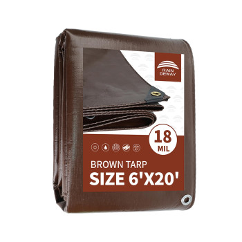 Raindeway 6X20 Feet Super Heavy Duty 18 Mil Brown Poly Tarp Cover Uv Resistant Weatherproof Multipurpose Waterproof Poly Tarp