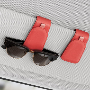 Sotfamily Sunglass Holder For Car Suede Cloth Magnetic Sunglasses Clip For Car Visor Glasses Holder Clip For Car 2 Packs Red