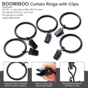 Boomiboo 40 Pack Curtain Rings With Clips Drapery Clips With Rings Hangers Drapes Rings Drapery Rings 15 Inch Fits Up To 1