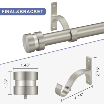 2 Pack Single Curtain Rods 1Inch Diameter Telescoping Drapery Window Curtain Rod 72144Inch612Ft Rod Length Matte Nickel
