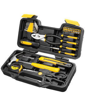 Cartman 39 Piece Tool Set General Household Hand Kit With Plastic Toolbox Storage Case Yellow