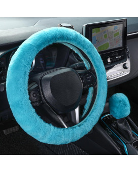 Seg Direct Furry Car Steering Wheel Cover With Gear Shift Cover Soft And Warm Cute Fluffy Auto Decor For Women Men Standard S