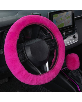 Seg Direct Furry Car Steering Wheel Cover With Gear Shift Cover Soft And Warm Cute Fluffy Auto Decor For Women Men Standard S