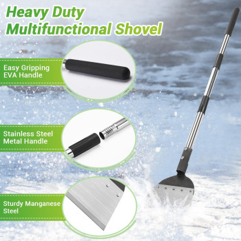 Multifunctional Flat Shovel Snow Shovel For Driveway Heavy Duty Floor Ice Scraper Cleaning Shovel With Long Stainless Steel Ha