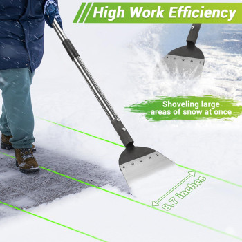 Multifunctional Flat Shovel Snow Shovel For Driveway Heavy Duty Floor Ice Scraper Cleaning Shovel With Long Stainless Steel Ha