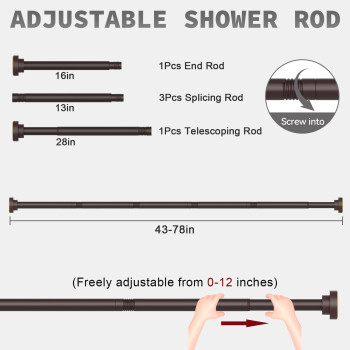 Thestoa Brown Shower Curtain Rod Adjustable 4378 Inch 1Diameter Spring Tension Curtain Rod No Drill Antirust Nonslip Show