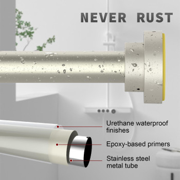 Thestoa Brushed Nickel Shower Curtain Rod Adjustable 4392 Inch 1Diameter Spring Tension Curtain Rod No Drill Antirust Non