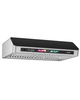 Under Cabinet Range Hood 36 Inch With Voicegesturetouch Control 900 Cfm Stainless Steel Upgraded Black Tempered Glass Ducte