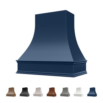 Riley Higgs Curved Front Navy Blue Range Hood Cover With Decorative Molding Wall Mounted Wood Range Hood Covers Plywood And