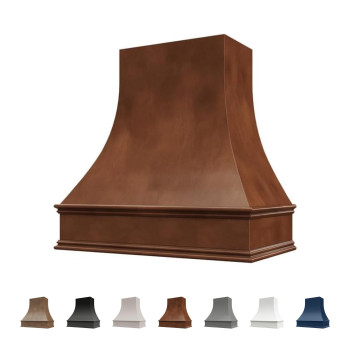 Riley Higgs Curved Front Chocolate Range Hood Cover With Decorative Molding Wall Mounted Wood Range Hood Covers Plywood And