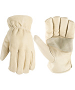 Leather Work Gloves With Reinforced Palm Diy Yardwork Construction Motorcycle Xlarge Wells Lamont 1130Xl Tan White