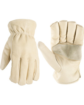 Leather Work Gloves With Reinforced Palm Diy Yardwork Construction Motorcycle Xlarge Wells Lamont 1130Xl Tan White