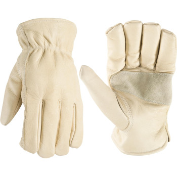 Leather Work Gloves With Reinforced Palm Diy Yardwork Construction Motorcycle Xlarge Wells Lamont 1130Xl Tan White