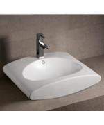 Isabella Collection Rectangular Wall Mount Bathroom Basin with Integrated Oval Bowl, Overflow, Single Faucet Hole and Rear Center Drain