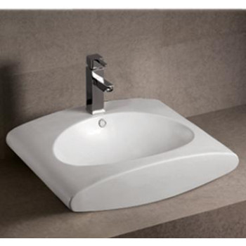 Isabella Collection Rectangular Wall Mount Bathroom Basin with Integrated Oval Bowl, Overflow, Single Faucet Hole and Rear Center Drain