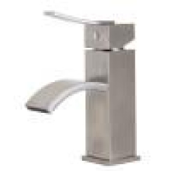 ALFI brand AB1258-BN Brushed Nickel Square Body Curved Spout Single Lever Bathroom Faucet