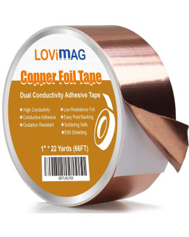 Lovimag Copper Foil Tape 1Inch X 66 Ft With Conductive Adhesive For Guitar And Emi Shielding Crafts Electrical Repairs Grou