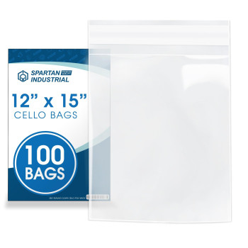 Spartan Industrial 12 X 15 100 Count Crystal Clear Resealable Cello Poly Bags For Packaging Clothing T Shirts Self