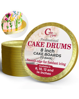 Cake Boards By Cakebon Sturdy 12 Inch Cake Drums 8 Inch Gold Cake Board Professional Smooth Straight Edges 12Pack 8 Inch