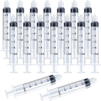 5Ml Luer Lock Syringe 20Pack Plastic 5Ml Syringes With Luer Lock Tip Individually Sterile Sealed No Needle