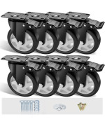 Ashgoob 5 Caster Wheels Set Of 8 Heavy Duty Casters With Brake No Noise Locking Casters With Polyurethane Pu Wheels Swive