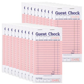 Stock Your Home Pink Guest Check Books For Servers 20 Pack Server Note Pads Waiter Checkbook Food Receipt Book Restaurant O