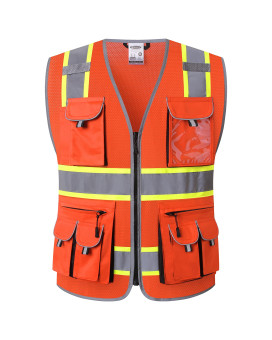 Jksafety 10 Pockets Hivis Neon Color Frontal Zipper Mesh Safety Vest For Men Women Safety Utility For Works Comply To Ansiisea