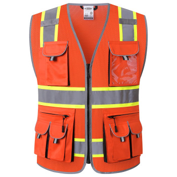 Jksafety 10 Pockets Hivis Neon Color Frontal Zipper Mesh Safety Vest For Men Women Safety Utility For Works Comply To Ansiisea