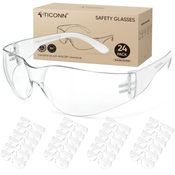 Ticonn 24 Clear Safety Glasses For Men Safety Goggles With Scratch Impact Resistant Meets Ansi Z871 Standard 24 Pack