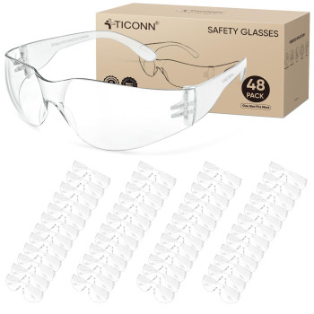 Ticonn 48 Clear Safety Glasses For Men Safety Goggles With Scratch Impact Resistant Meets Ansi Z871 Standard 48 Pack